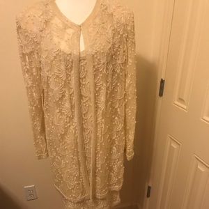 Cream Vintage Sequin/Pearl Formal 2 Piece XL Dress